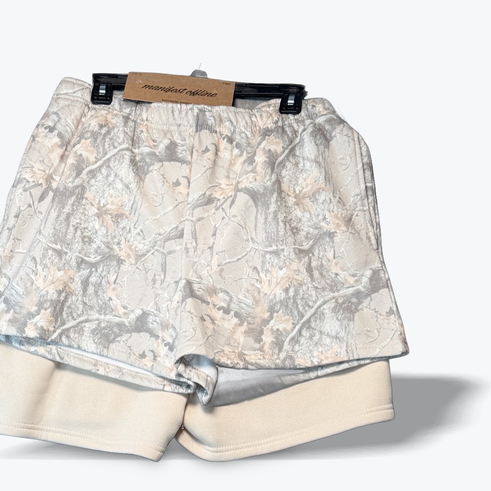 Manifest Offline 2 Pack Boyfriend Shorts Womens XL Camo Cream Loungewear NWT